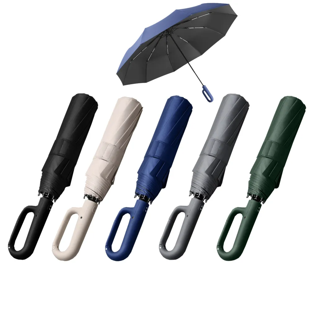 【GER 泰】買一送一 大傘面環扣自動摺疊傘(抗UV/黑膠布晴雨傘/遮陽傘/三折傘/自動傘/環扣傘)