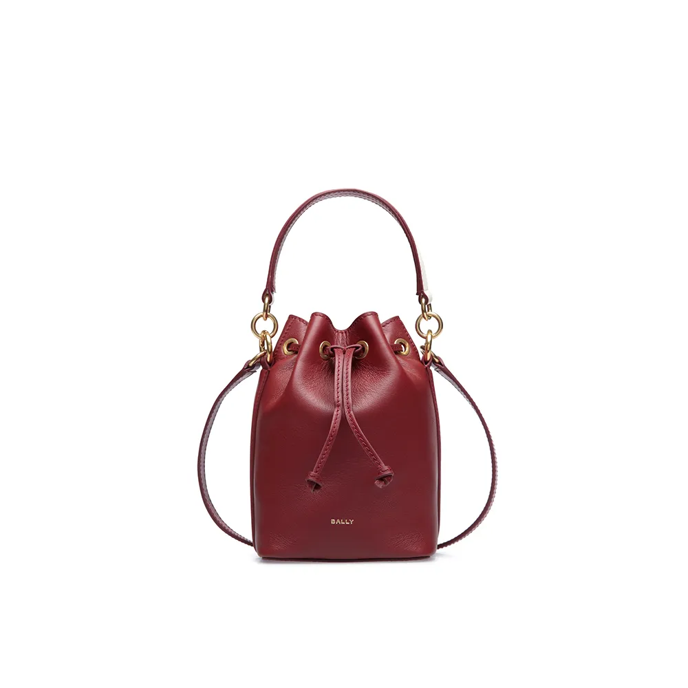 【BALLY】官方直送  BALLY  CODE 深酒紅女士斜背真皮水桶包