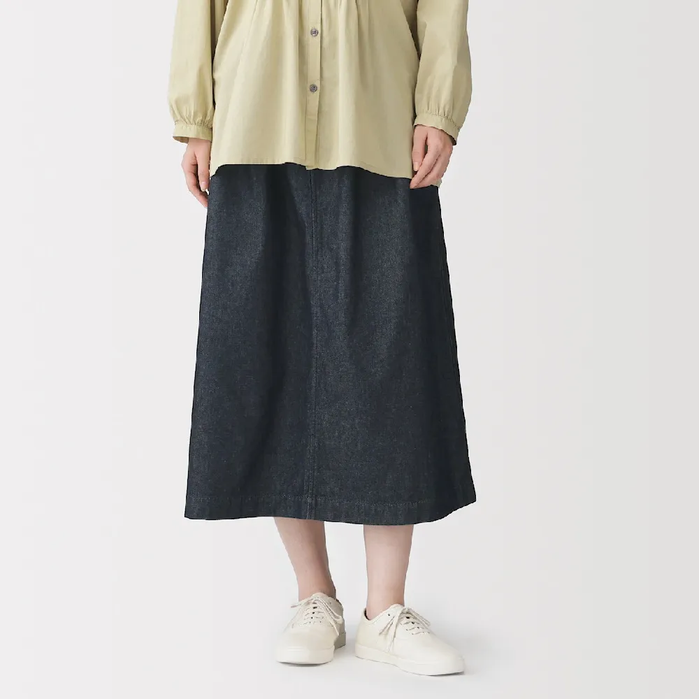 【MUJI 無印良品】女水洗丹寧舒適裙(深藍)