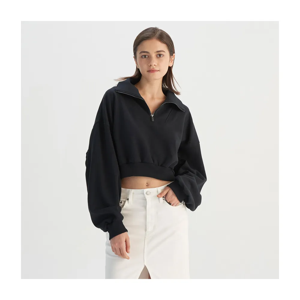 【LEVIS】女款 短版長T 長袖上衣 1/4 拉鍊 熱賣單品 0015T-0000
