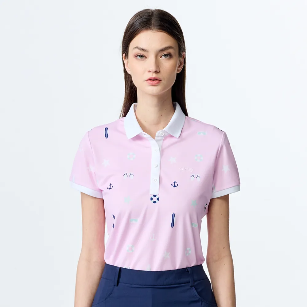 【PING】女款度假風吸濕排汗抗UV短袖POLO衫-粉(GOLF/高爾夫球衫/RA25106-15)