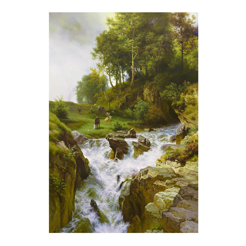 【御畫房】山谷飛瀑之二 國家一級畫師手繪油畫60×90cm(VF-108)