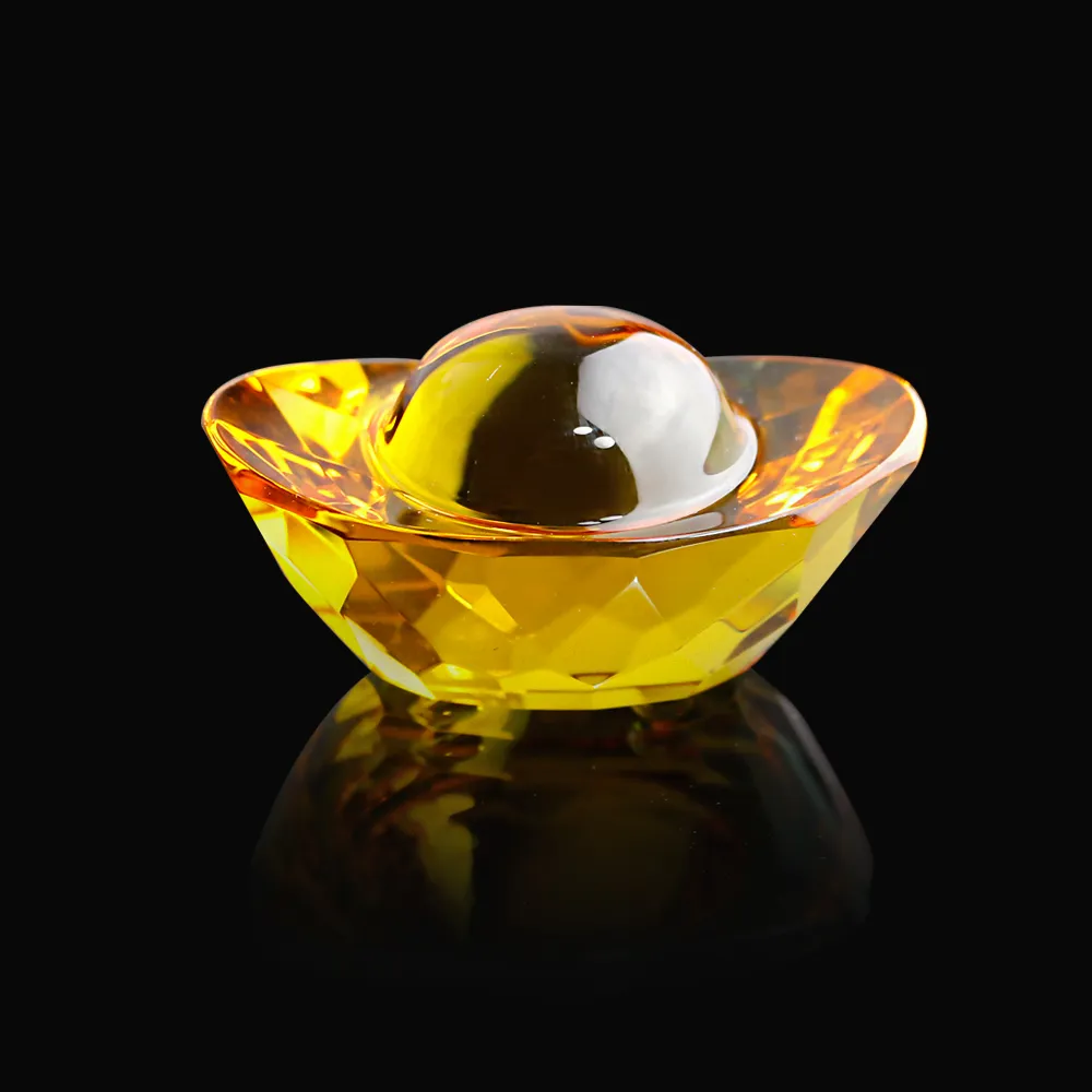 【LOTUS 蓮花】水晶玻璃 黃金大元寶6.2x3.2x3.2cm (招財進寶_開運招財_精緻禮盒)