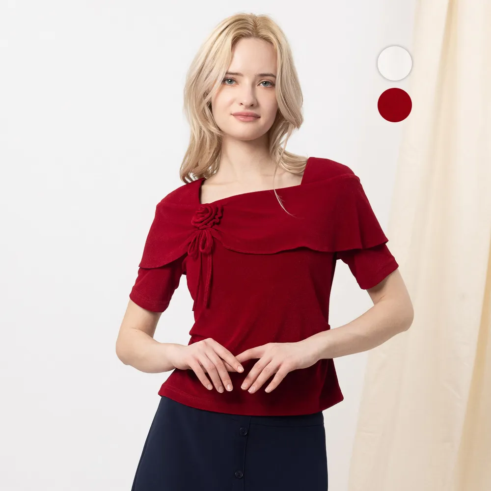 【MEDUSA 曼度莎】現貨-雅韻玫瑰抓褶蓋肩上衣 - 2色（M-XL）｜女上衣 優雅上衣 小禮服(601-33501)
