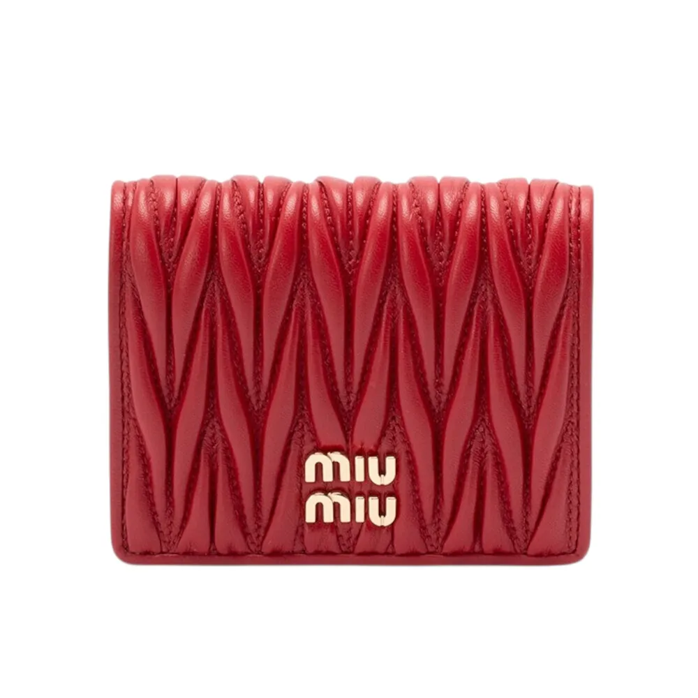 【MIU MIU】Small Matelasse 納帕軟皮 皮夾 錢包 卡夾 皮夾 紅色 5MV204