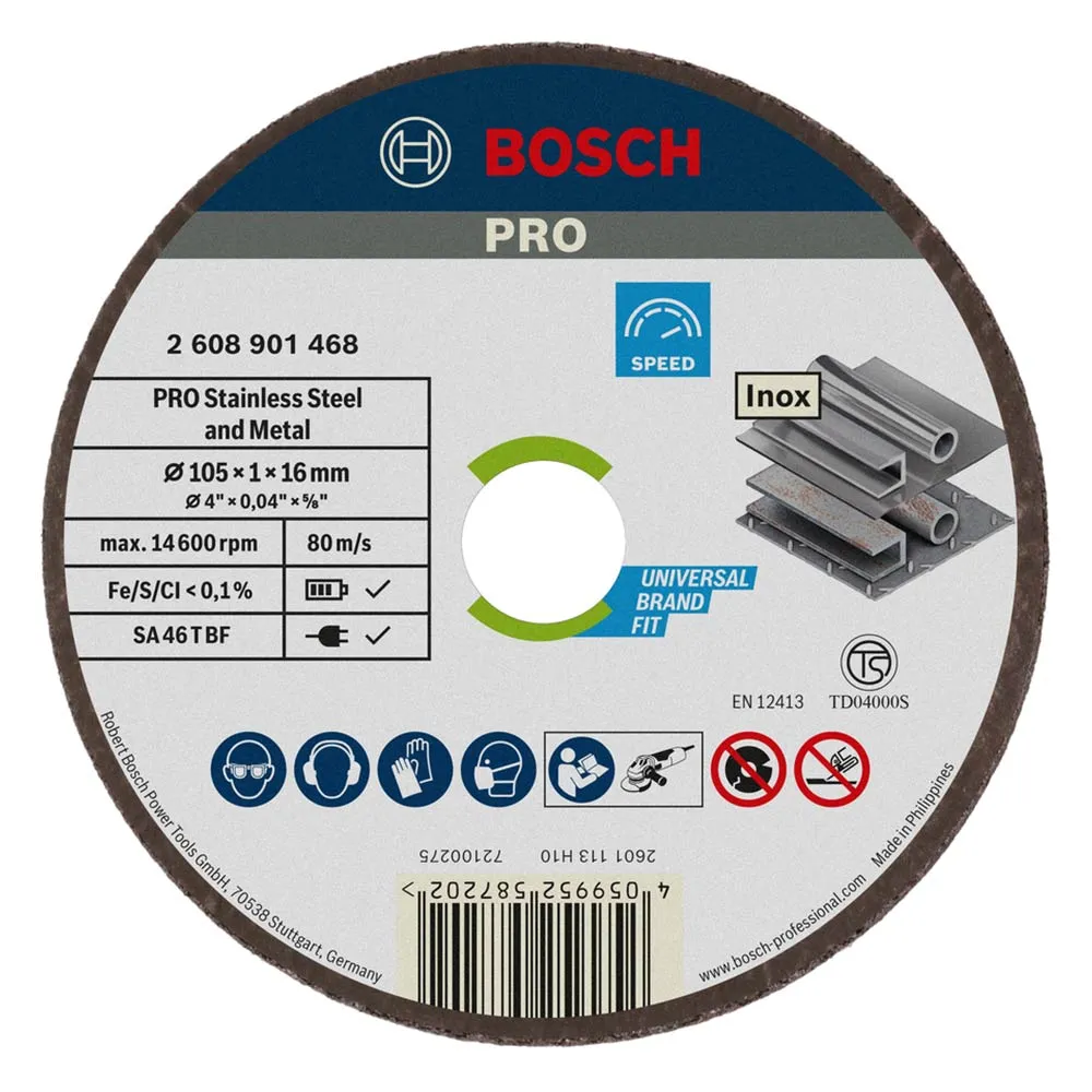 【BOSCH 博世】4英吋切削砂輪片 25片/盒 105x1x16mm (PRO Stainless Steel and Metal)