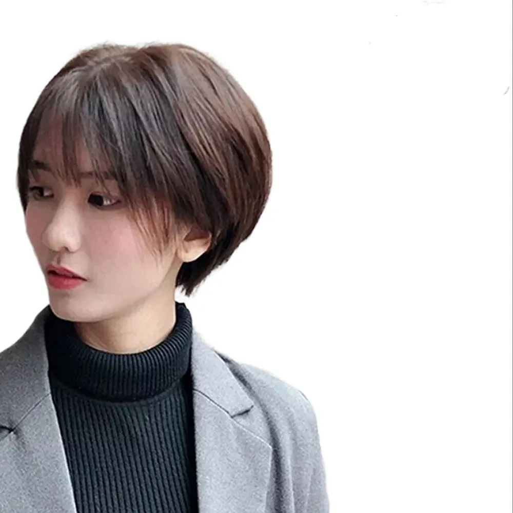 【巴黎精品】現貨+預購 女短假髮整頂真髮透氣假髮片輕量免打理隱形增髮整頂假髮(空氣瀏海遞針分縫p1be43)