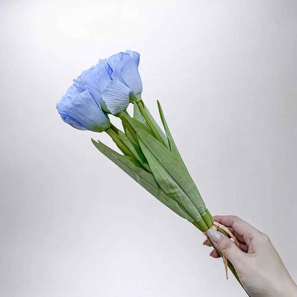 【Floral M】夏日野餐氣息洋桔梗貝殼藍仿真花花材7入組(人造花/仿真花/假花/花藝DIY/裝飾花材)