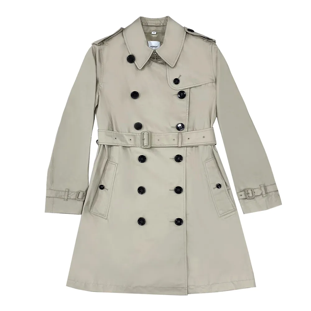 【BURBERRY 巴寶莉】8068524 經典雙排鈕扣長版風衣外套(淺卡其)