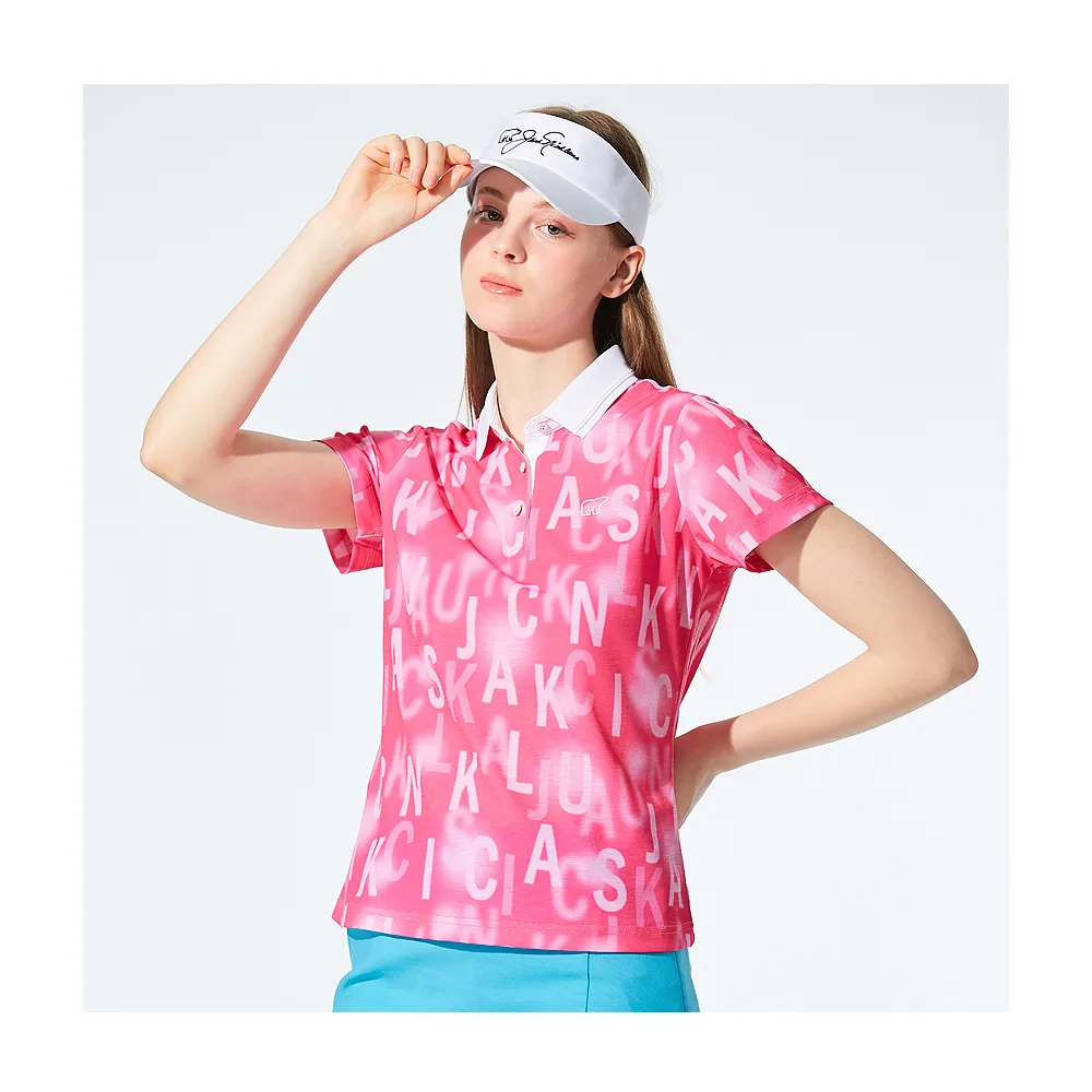【Jack Nicklaus 金熊】GOLF女款吸濕排汗英文印花POLO衫/高爾夫球衫(紅色)