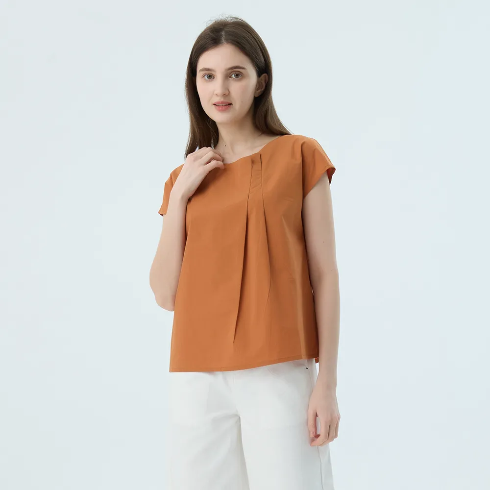 【Qiruo 奇若名品】春夏專櫃精品橘色短袖上衣3096A  棉質女裝