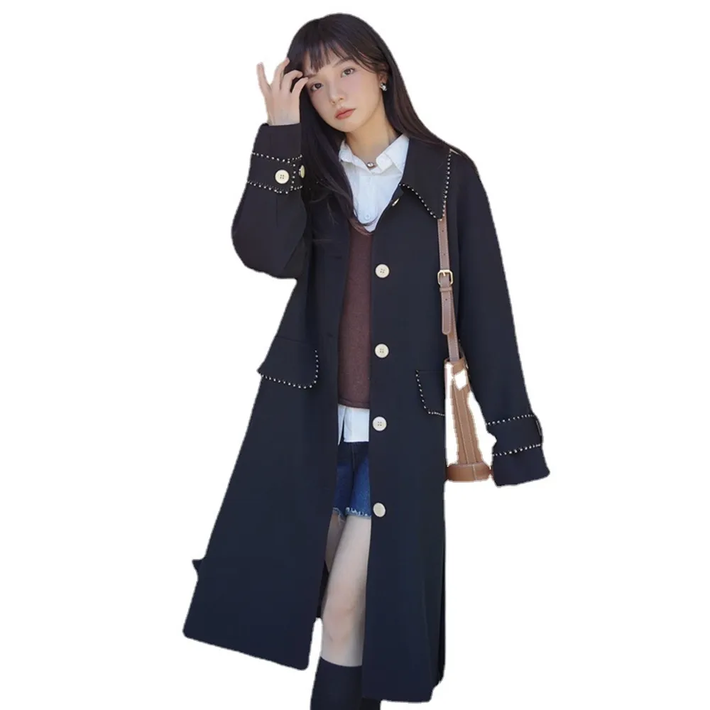 【米蘭精品】現貨+預購 風衣外套長版大衣(韓版學院風時尚修身女外套74dk17)