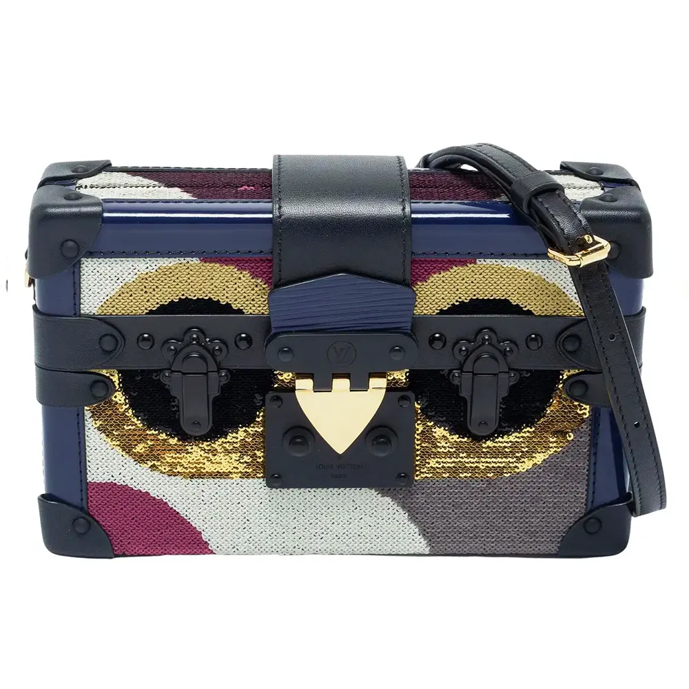 【Louis Vuitton 路易威登】M42120 經典絕版限量款Petite Malle夜鶯亮片斜揹/手拿包(全新展示品-午夜藍)