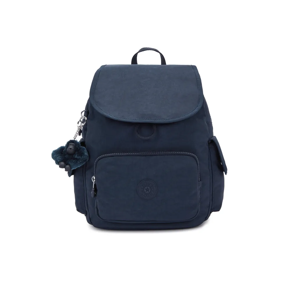 【KIPLING】『猴子包』碧海深藍拉鍊掀蓋後背包-CITY PACK S 女包