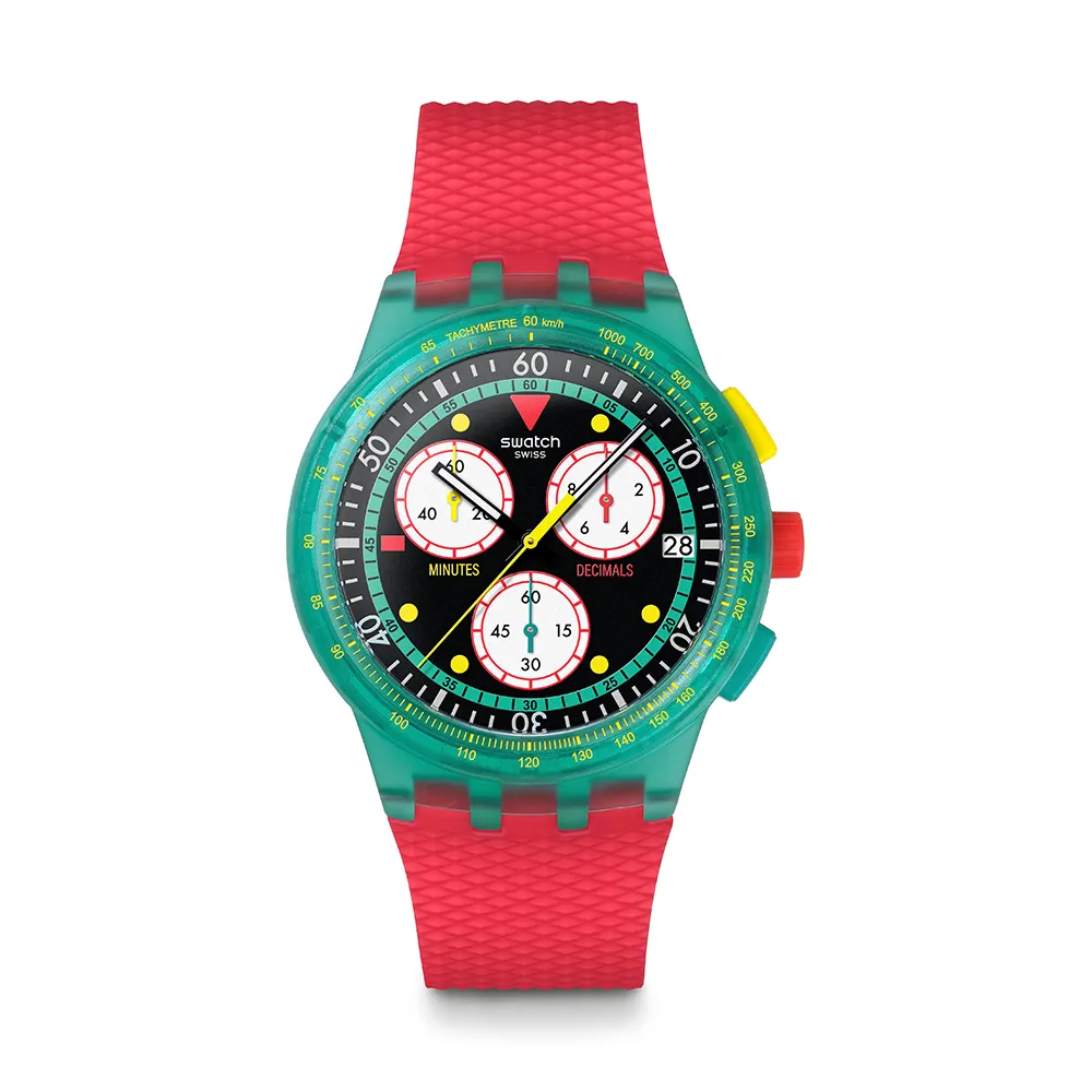 【SWATCH】NEON EMERALD CHRONO 經典手錶/男錶/女錶/瑞士製造 SUSG409(42mm)
