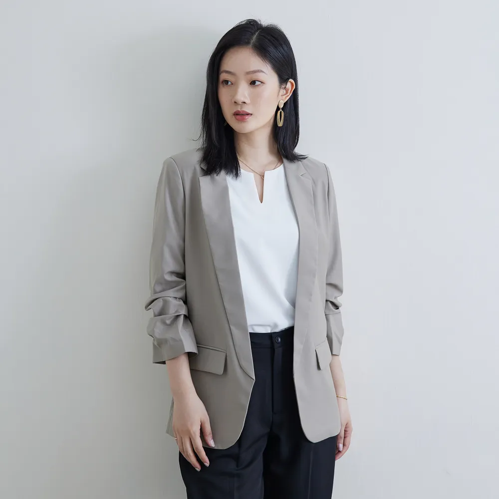 【SST&C】女裝 橄欖綠七分袖抽皺外套8162205005(雙11精選)