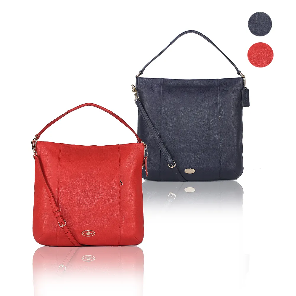 【COACH】GALLERY HOBO 圓標荔枝紋皮革肩背/斜背二用包(兩色)