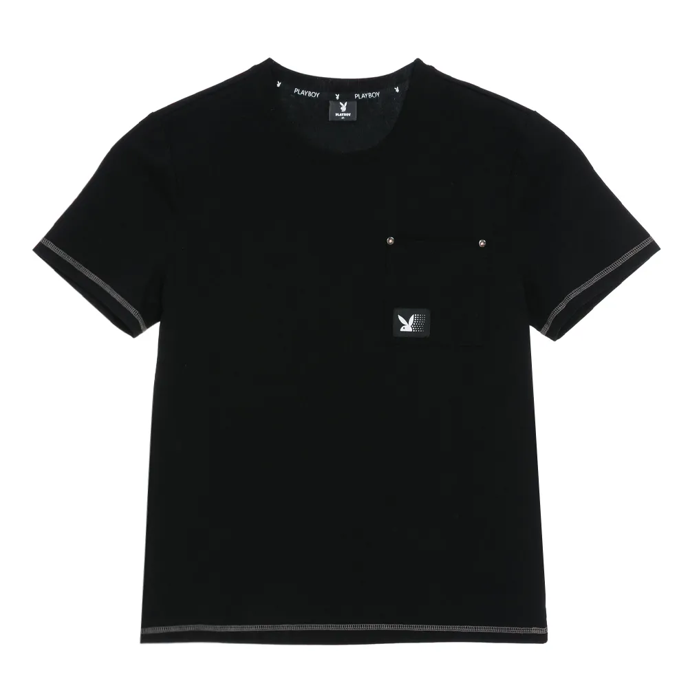 【PLAYBOY】涼感撞色爬線T-SHIRT - 黑色