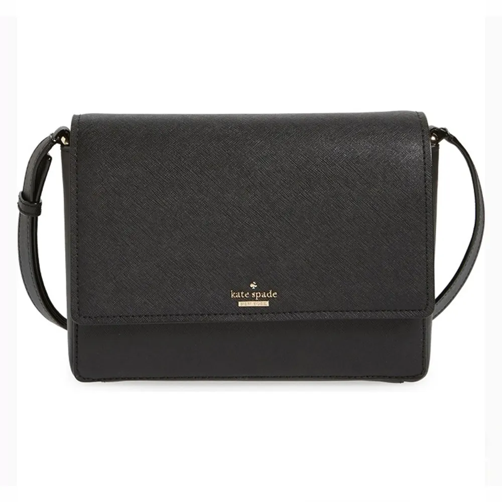 【KATE SPADE】新款 防刮牛皮 側背包 斜背包 馬鞍包 黑色(下單再送同款短夾)
