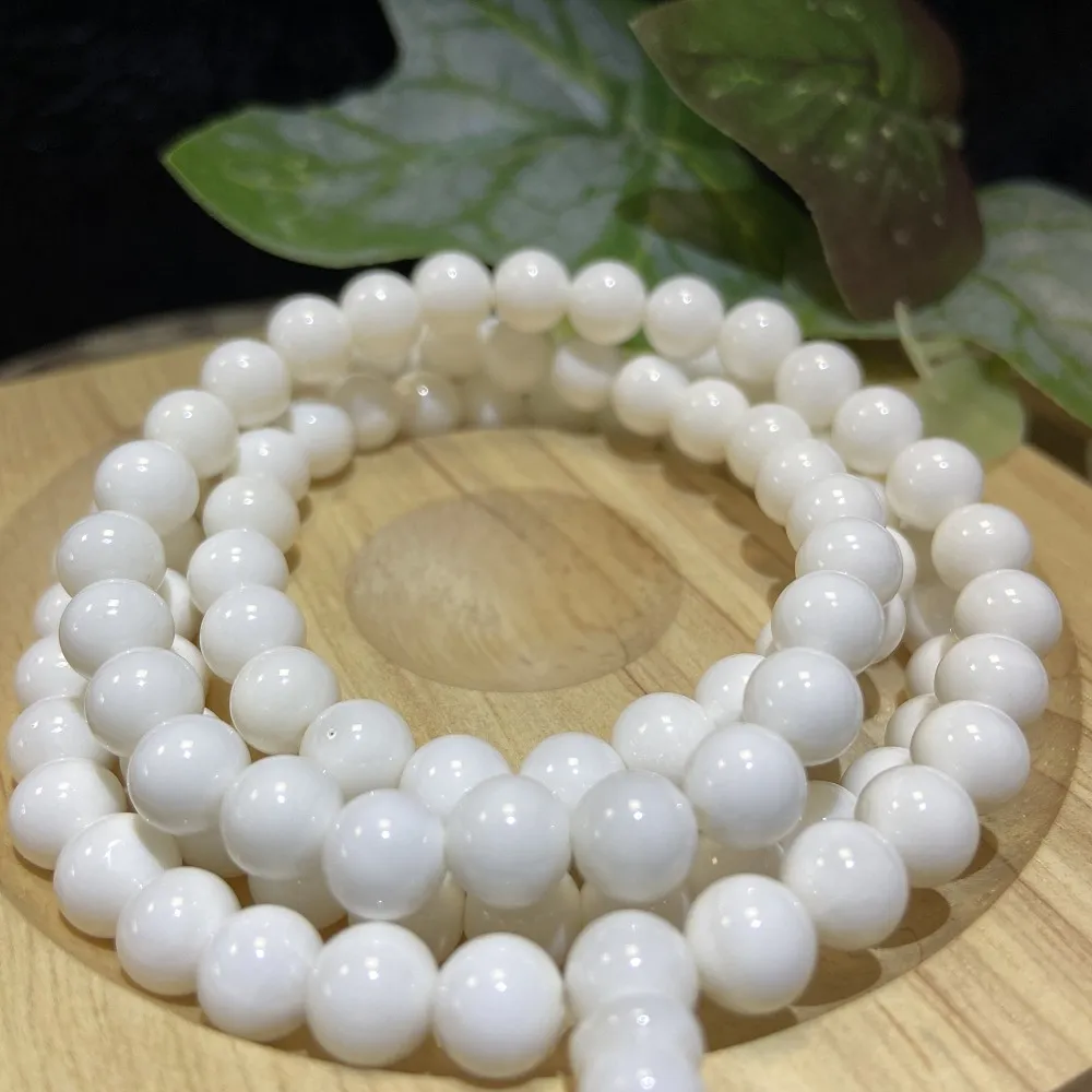 【Cozy 世界水晶原礦與茶】稀缺高白瓷硨磲108顆念珠 6.5mm 44-2(護佑配戴之人平安順遂  安神鎮定)