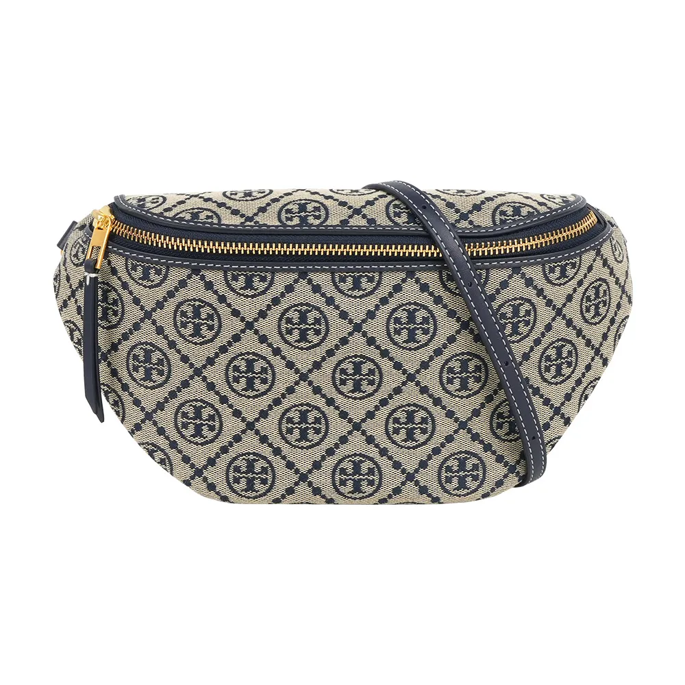 【TORY BURCH】T Monogram 標誌緹花拉鍊腰包(海軍藍)