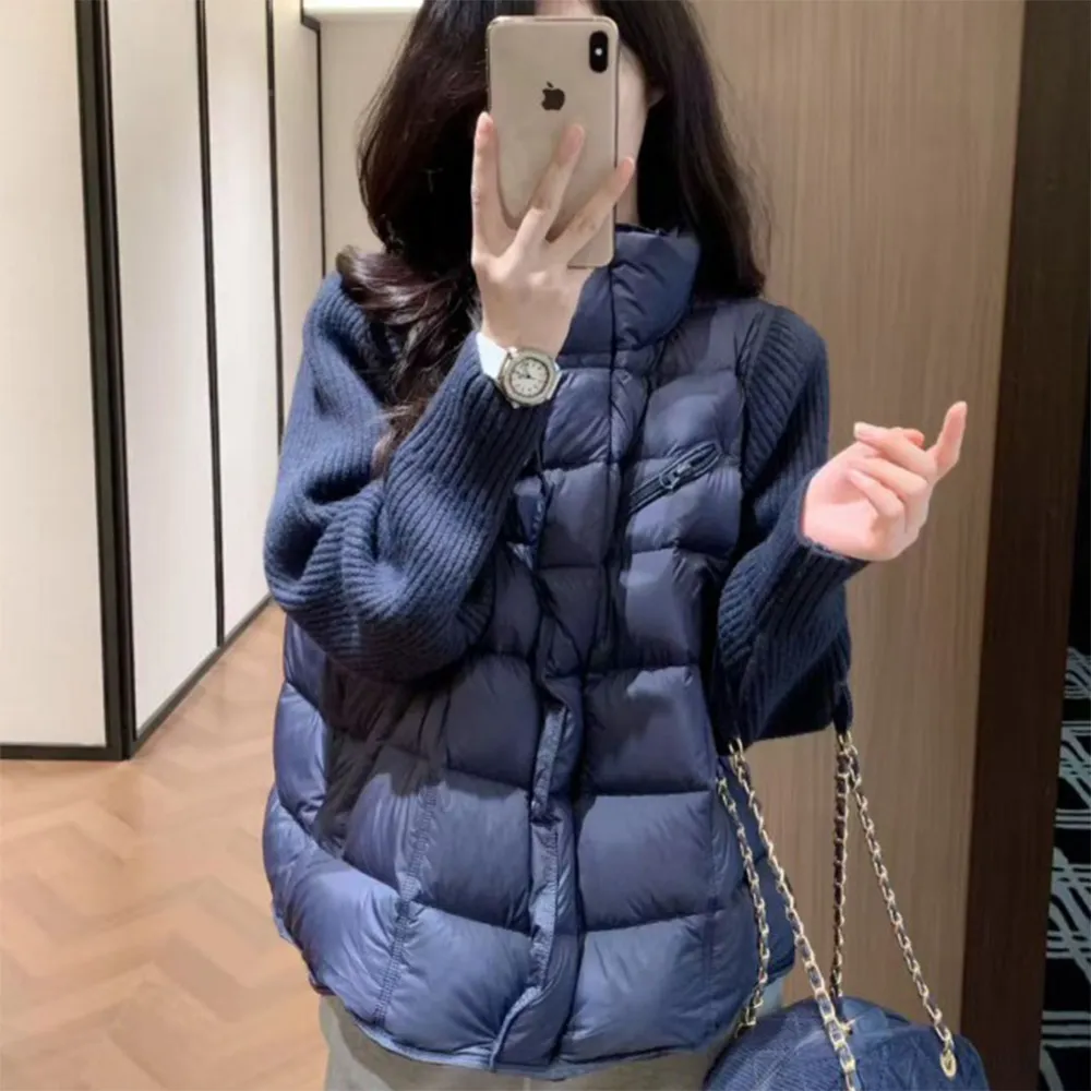 【巴黎精品】頂級真羽絨外套90%鴨絨羽絨衣秋冬外套上衣大碼休閒女裝(針織拼接甜美短款4色n1lr67)
