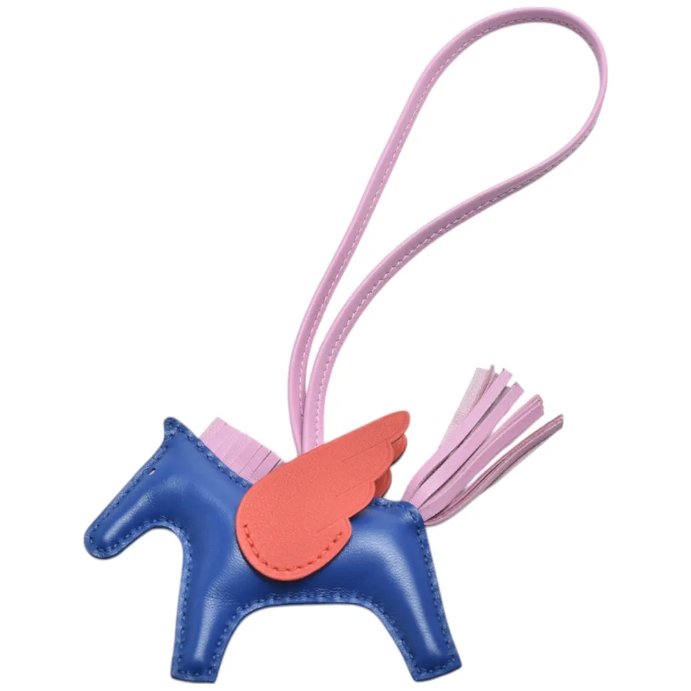 【Hermes 愛馬仕】Rodeo Pegase系列馬兒造型拼色小羊皮鑰匙圈/吊飾(藍ｘ紫ｘ橘色H083010CA-BLUE-PUR-ORG)
