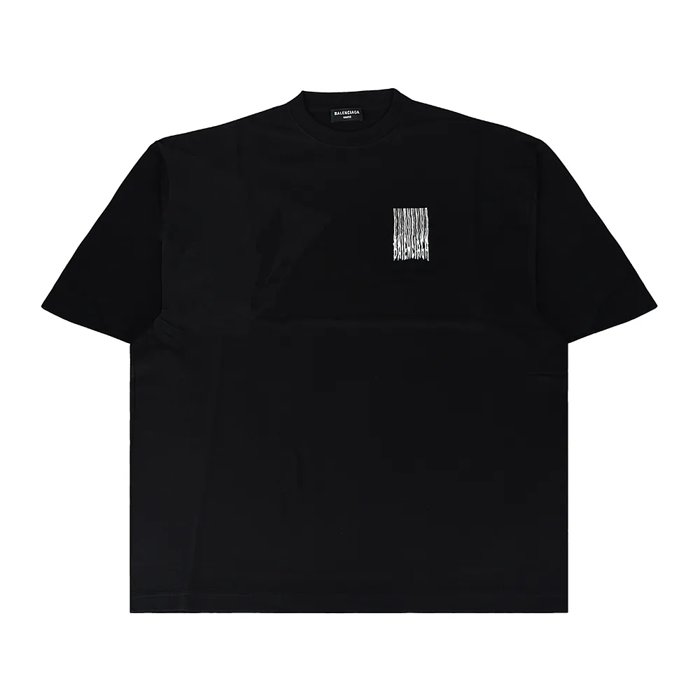 【Balenciaga 巴黎世家】BALENCIAGA 巴黎世家 字母燙畫LOGO條碼設計純棉寬鬆短袖T恤(男裝/黑)
