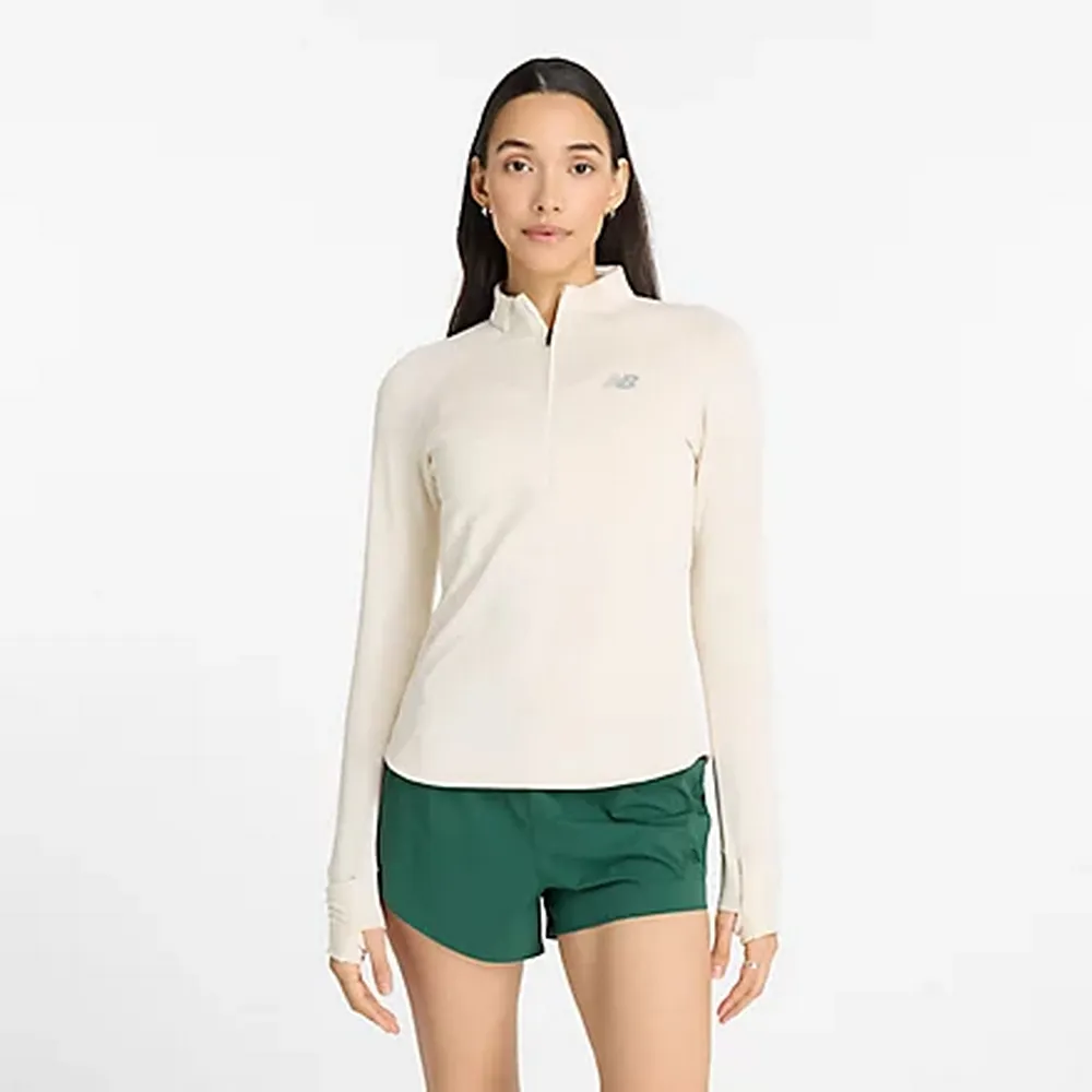 【NEW BALANCE】 NB 半開襟上衣 圓領套頭衫 長袖立領上衣 女款 白色(WT43200LIT-F)