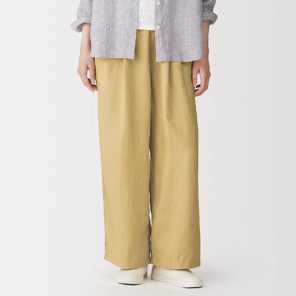 【MUJI 無印良品】女亞麻水洗舒適寬版褲(墨灰/黑色/原色/芥黃)