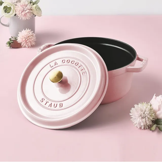 【STAUB】粉紅奶酪琺瑯鑄鐵鍋雙鍋組-圓鍋24cm+Margaret瑪格麗特和食鍋16cm(德國雙人牌集團官方直)