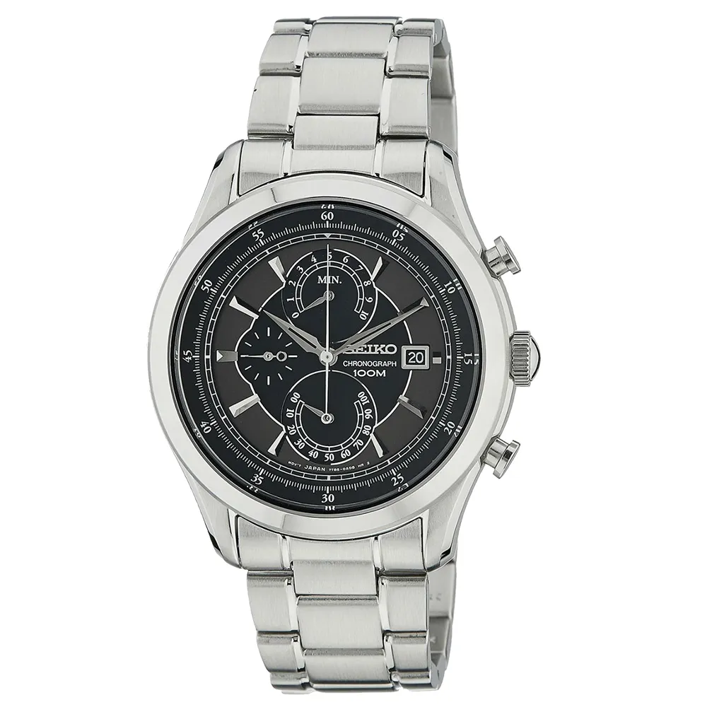 【SEIKO 精工】雙11 SEIKO精工  迷霧森林三眼不鏽鋼石英男錶-黑x43mm SPC167P1