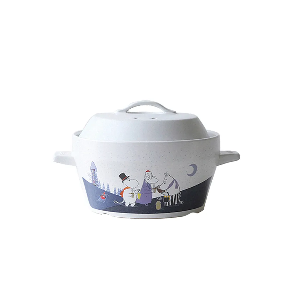 【ONE TWO POT 萬土燒】嚕嚕米Moomin正版授權日式燉煮砂鍋/陶鍋/湯鍋-冬雪八方小湯鍋(2500ML)