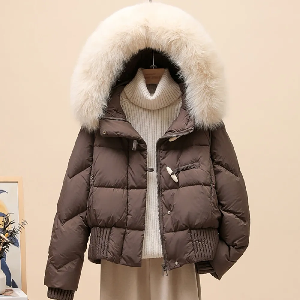 【米蘭精品】雙11優惠 頂級真羽絨外套90%鴨絨羽絨衣秋冬外套上衣大碼休閒女裝(狐狸毛領牛角扣3色t1mw42)