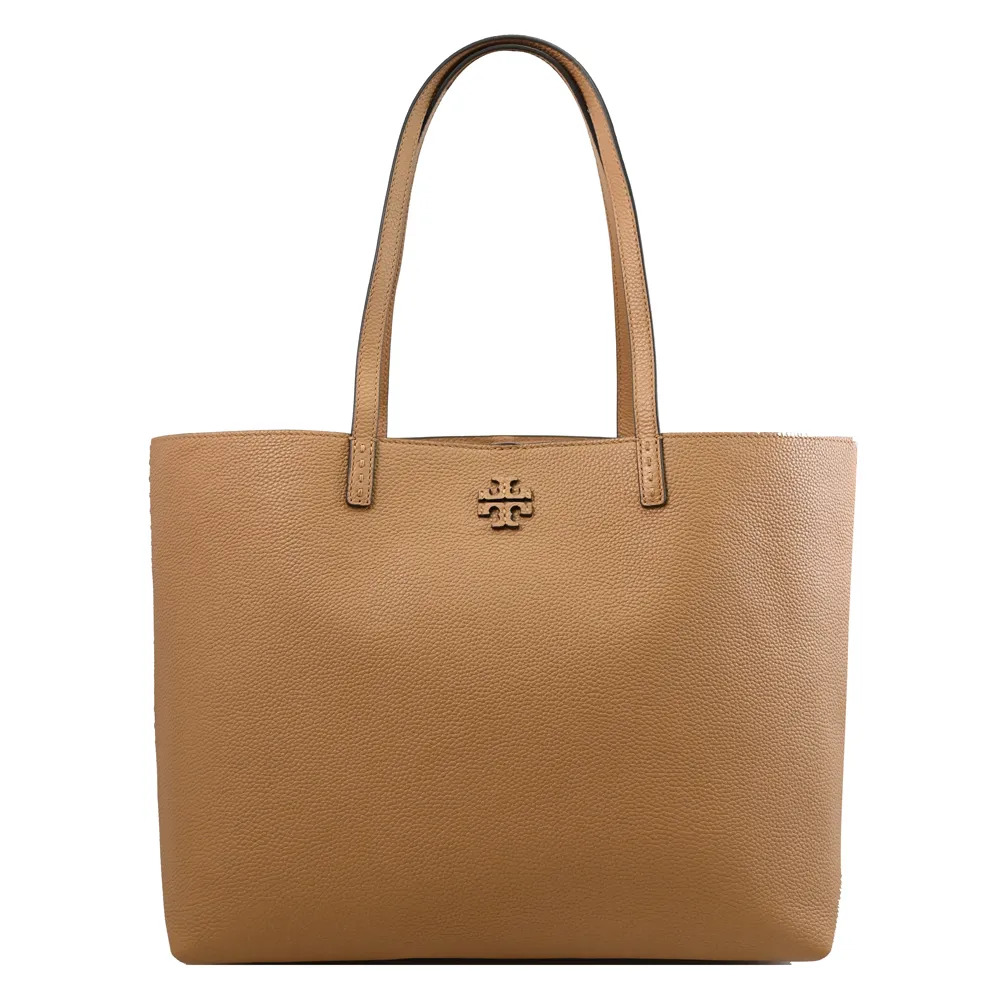 【TORY BURCH】Mcgraw 簡約雙T LOGO荔枝皮革肩背包大托特包(淺咖)