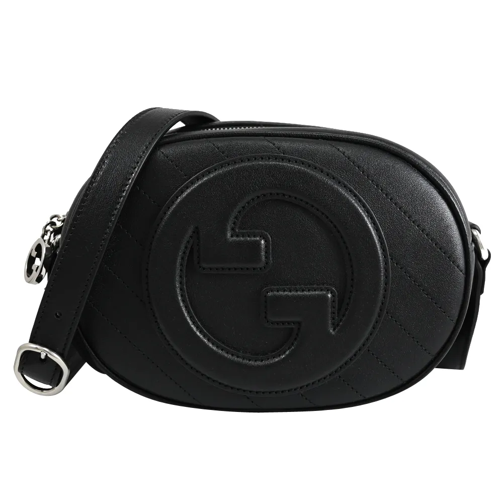 【GUCCI 古馳】Blondie GG 經典雙G車線橢圓造型迷你斜背包(黑)