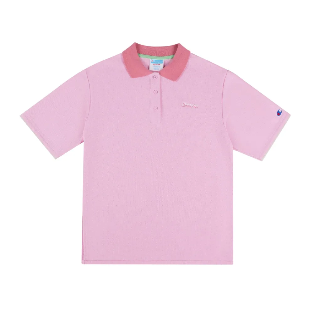 【Champion】官方直營 女款-CHAMPION For Her 寬版刺繡短袖POLO衫-淺粉紅(T031HS24-UN6)